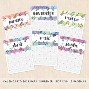 Calendário 2028 para imprimir