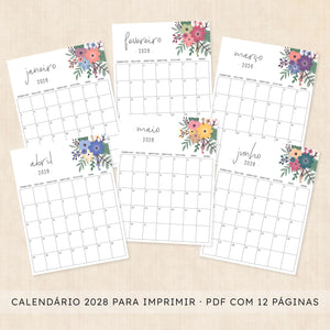 Calendário 2028 para imprimir