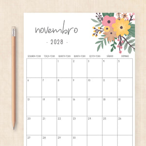 Calendário 2028 para imprimir