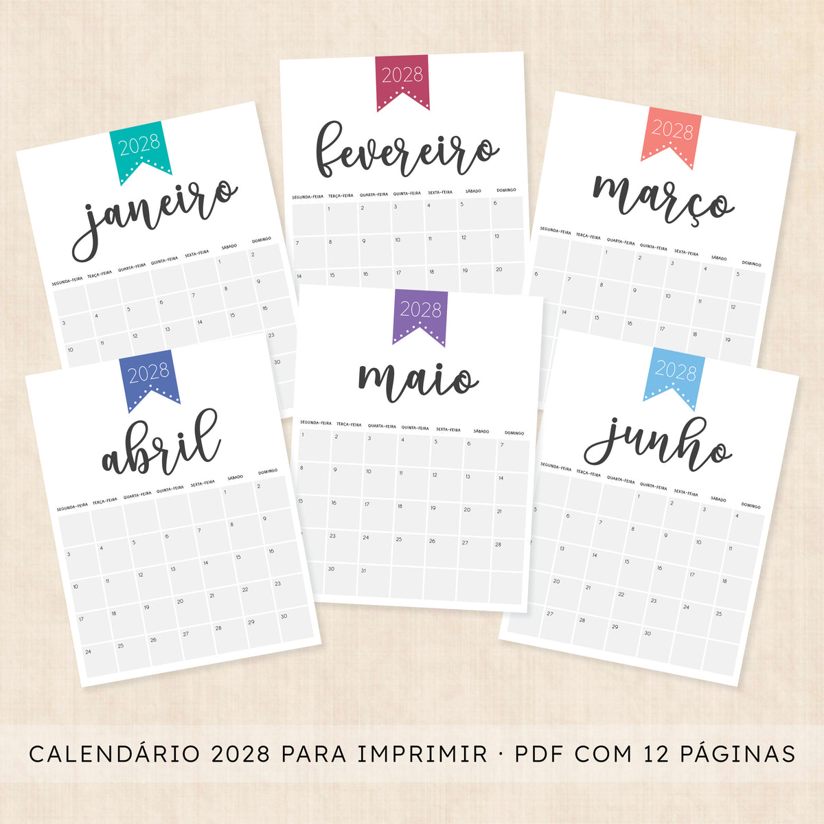 Calendário 2028 para imprimir
