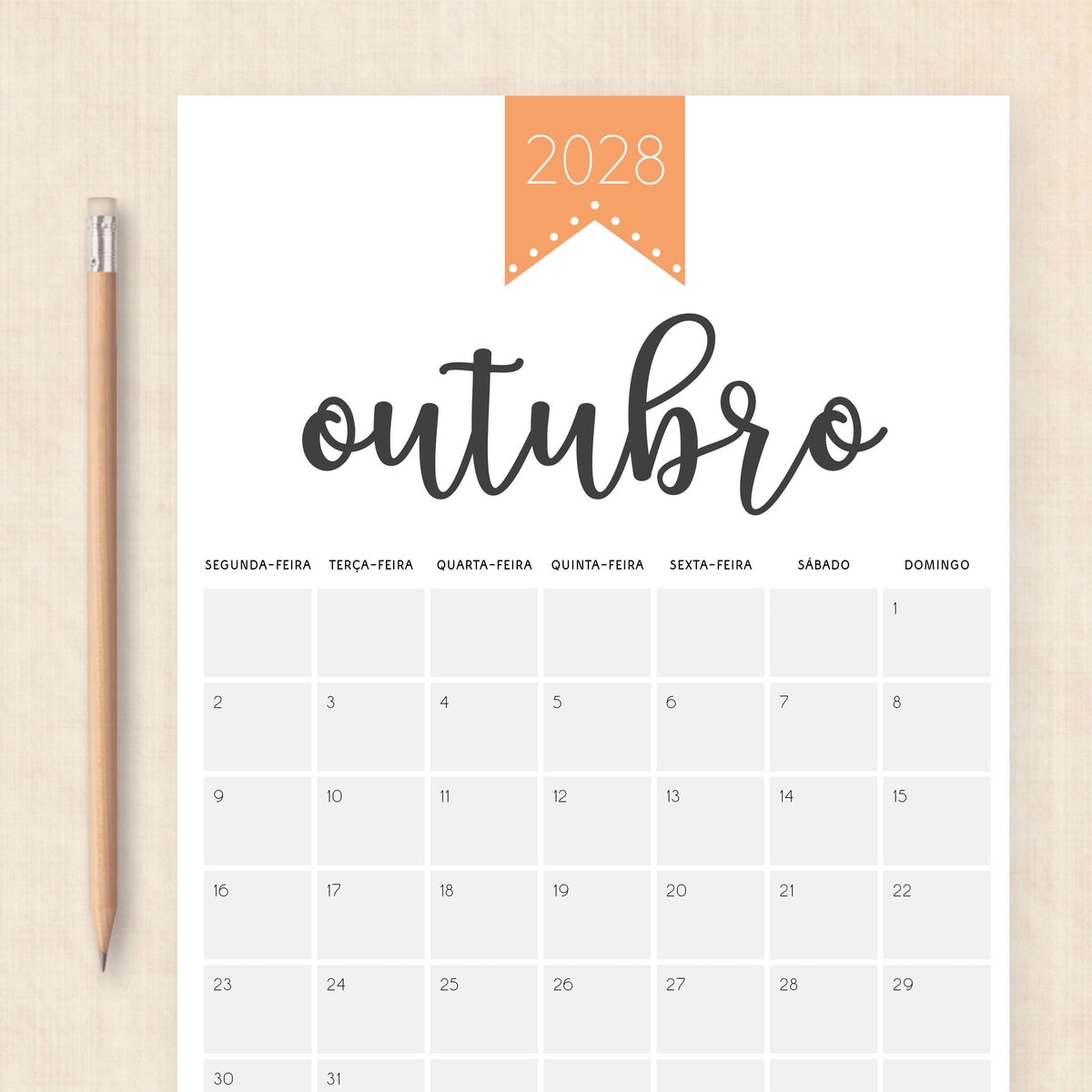Calendário 2028 para imprimir