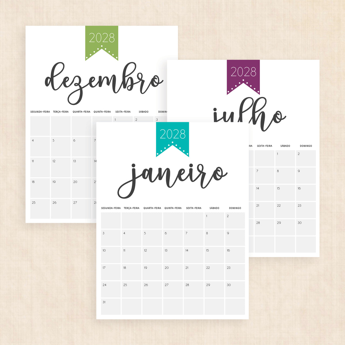 Calendário 2028 para imprimir