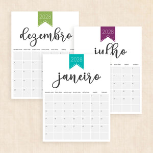 Calendário 2028 para imprimir