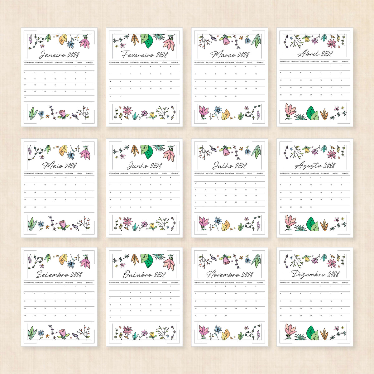 Calendário 2028 para imprimir