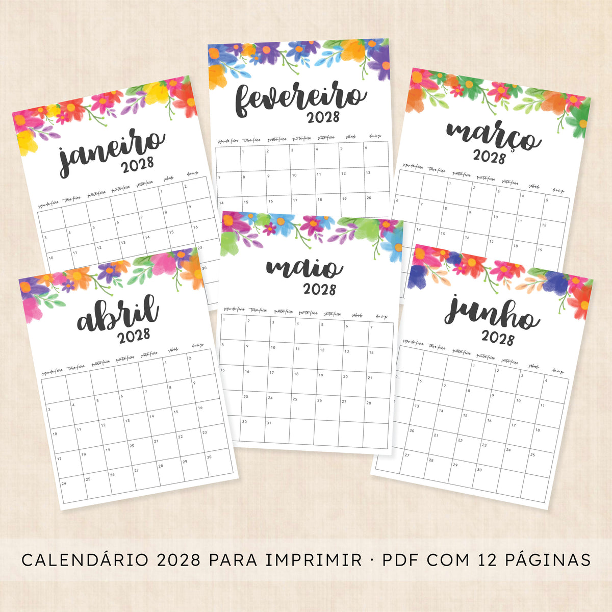Calendário 2028 para imprimir