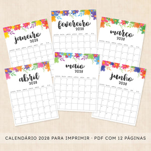 Calendário 2028 para imprimir