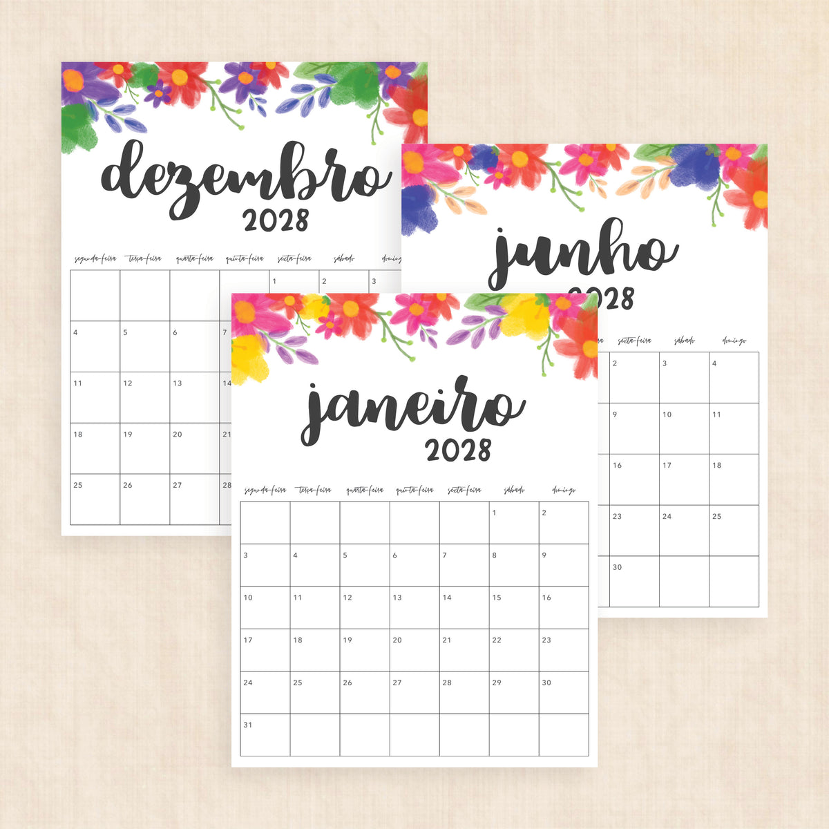 Calendário 2028 para imprimir