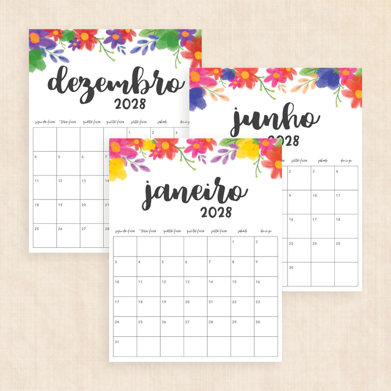 Calendário 2028 para imprimir