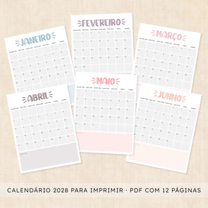 Calendário 2028 para imprimir