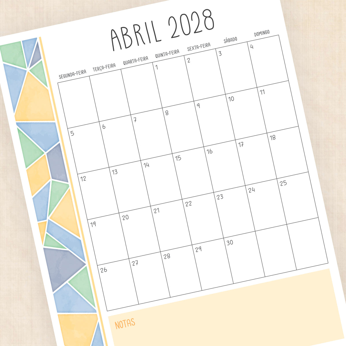 Calendário 2028 para imprimir