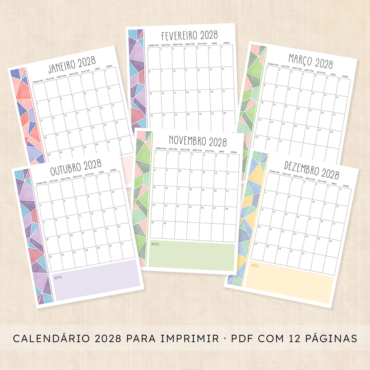 Calendário 2028 para imprimir