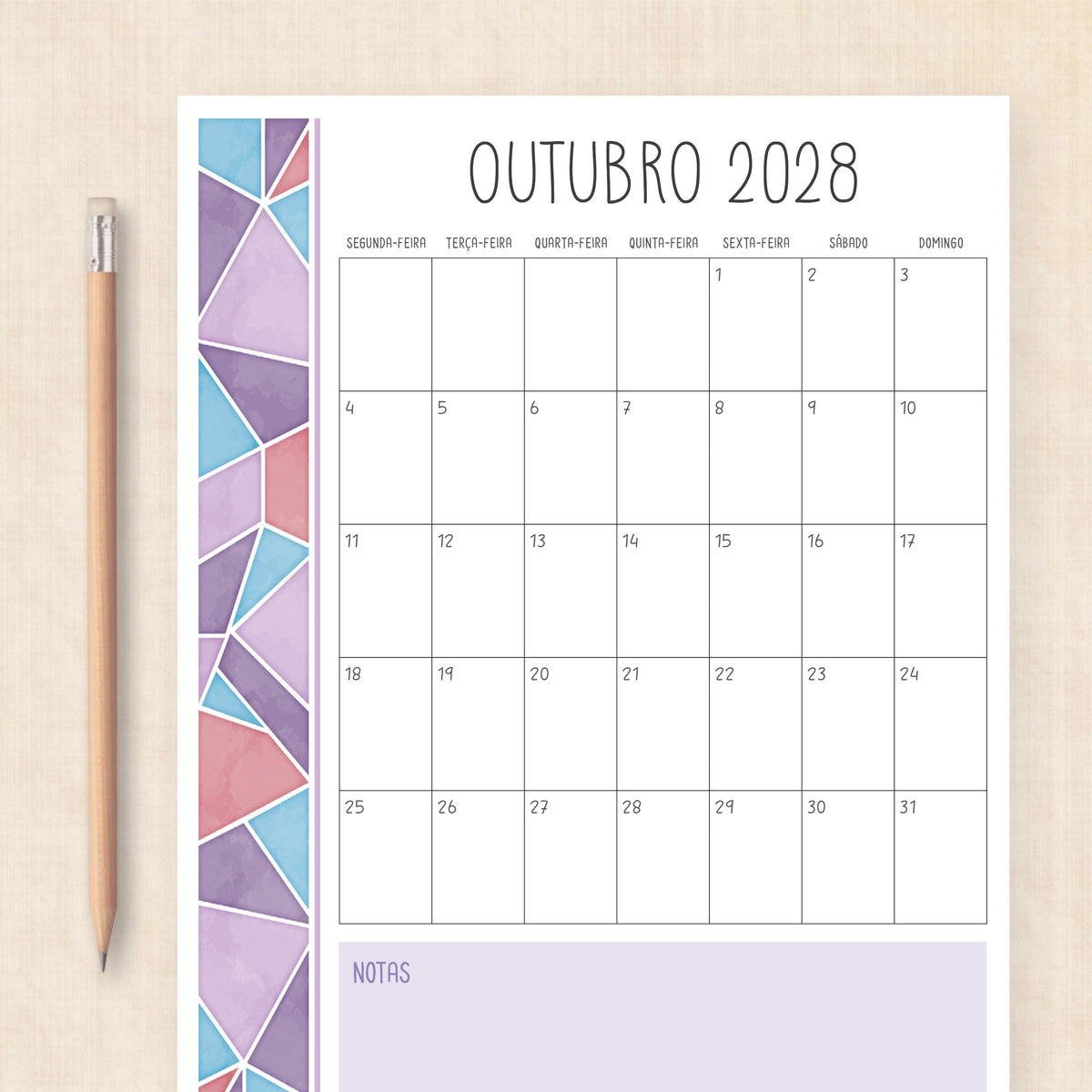 Calendário 2028 para imprimir