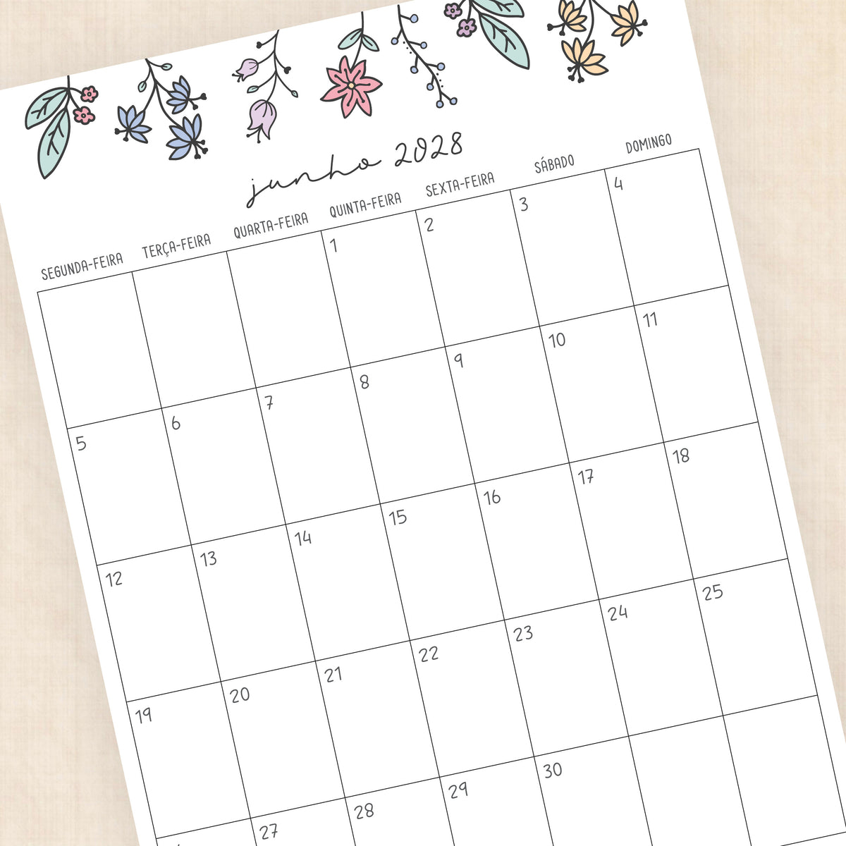 Calendário 2028 para imprimir