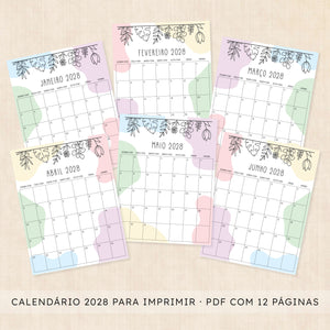 Calendário 2028 para imprimir