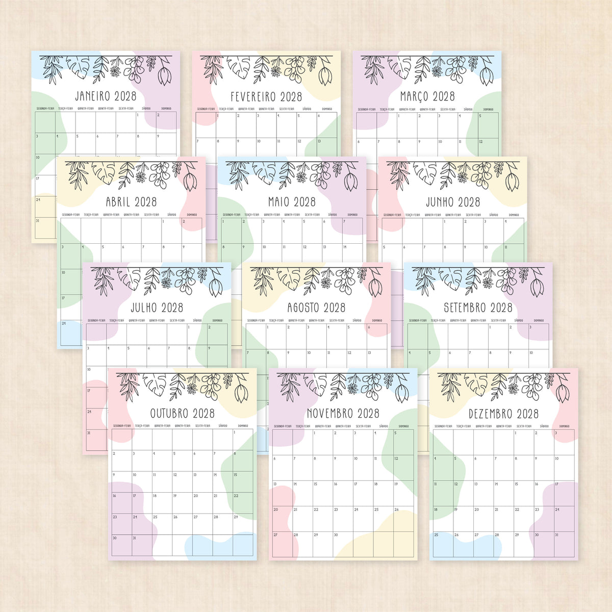 Calendário 2028 para imprimir