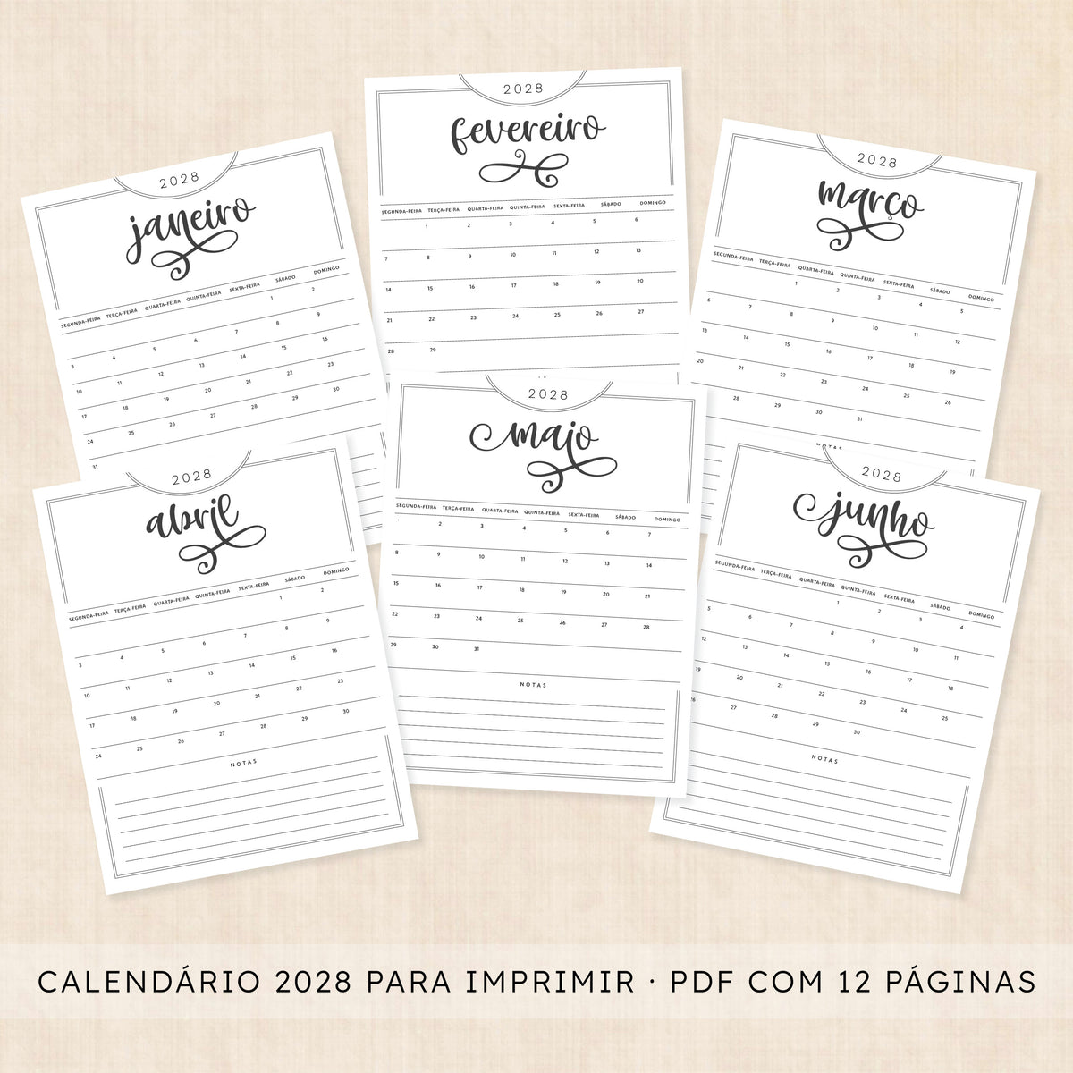 Calendário 2028 para imprimir