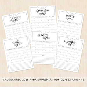 Calendário 2028 para imprimir