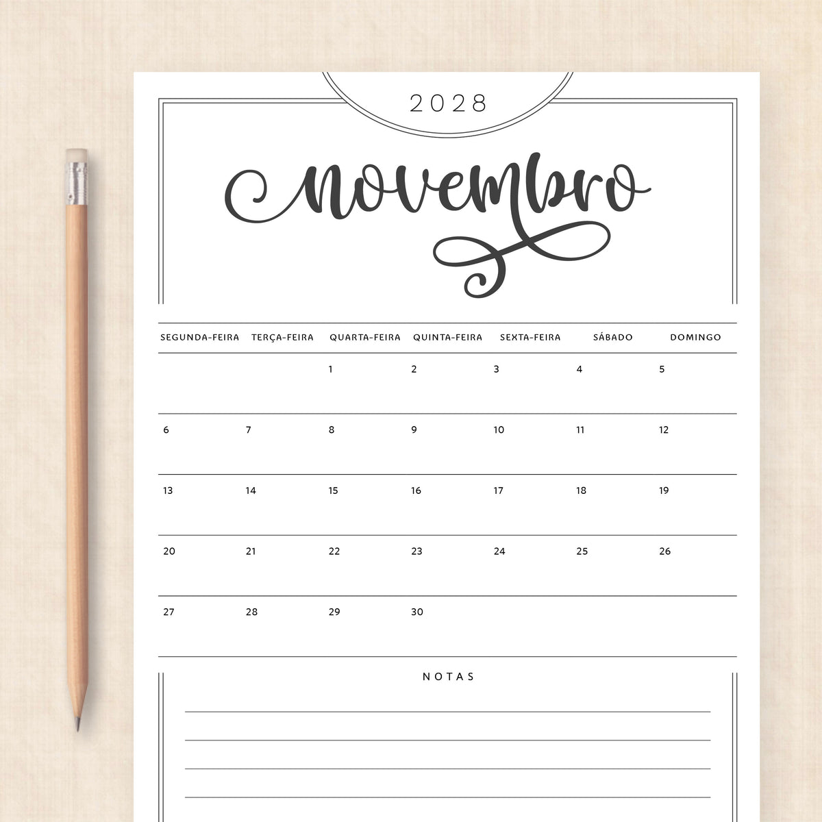 Calendário 2028 para imprimir