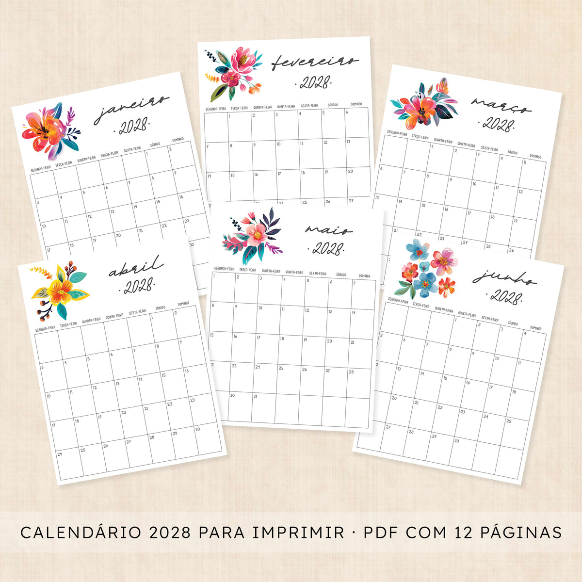 Calendário 2028 para imprimir