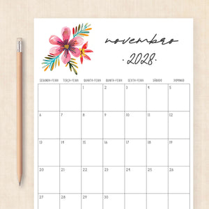 Calendário 2028 para imprimir