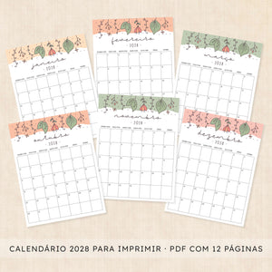 Calendário 2028 para imprimir
