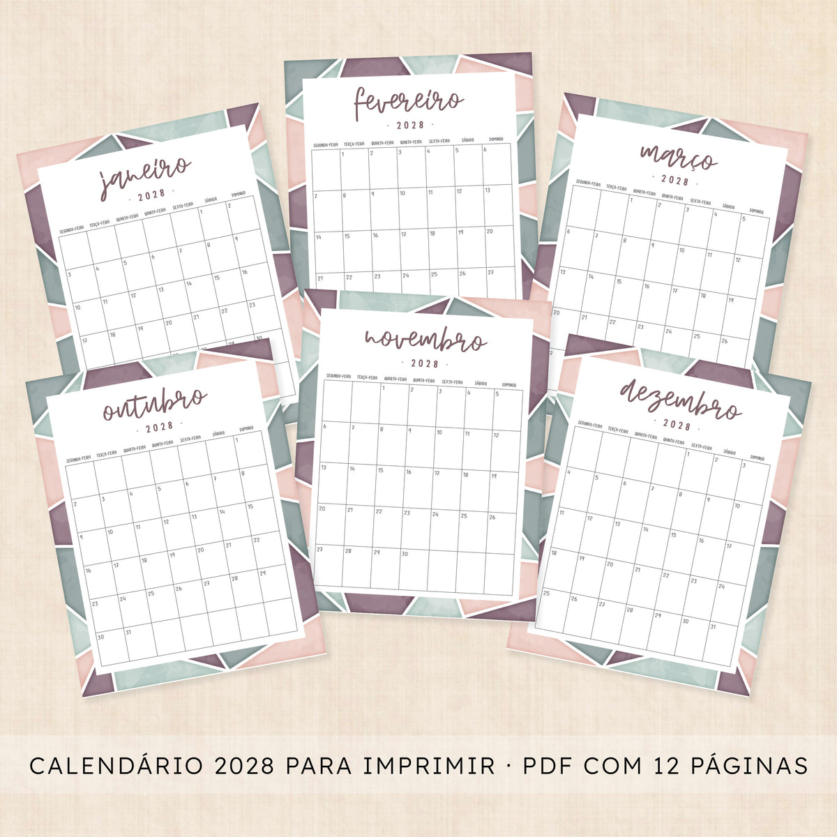 Calendário 2028 para imprimir