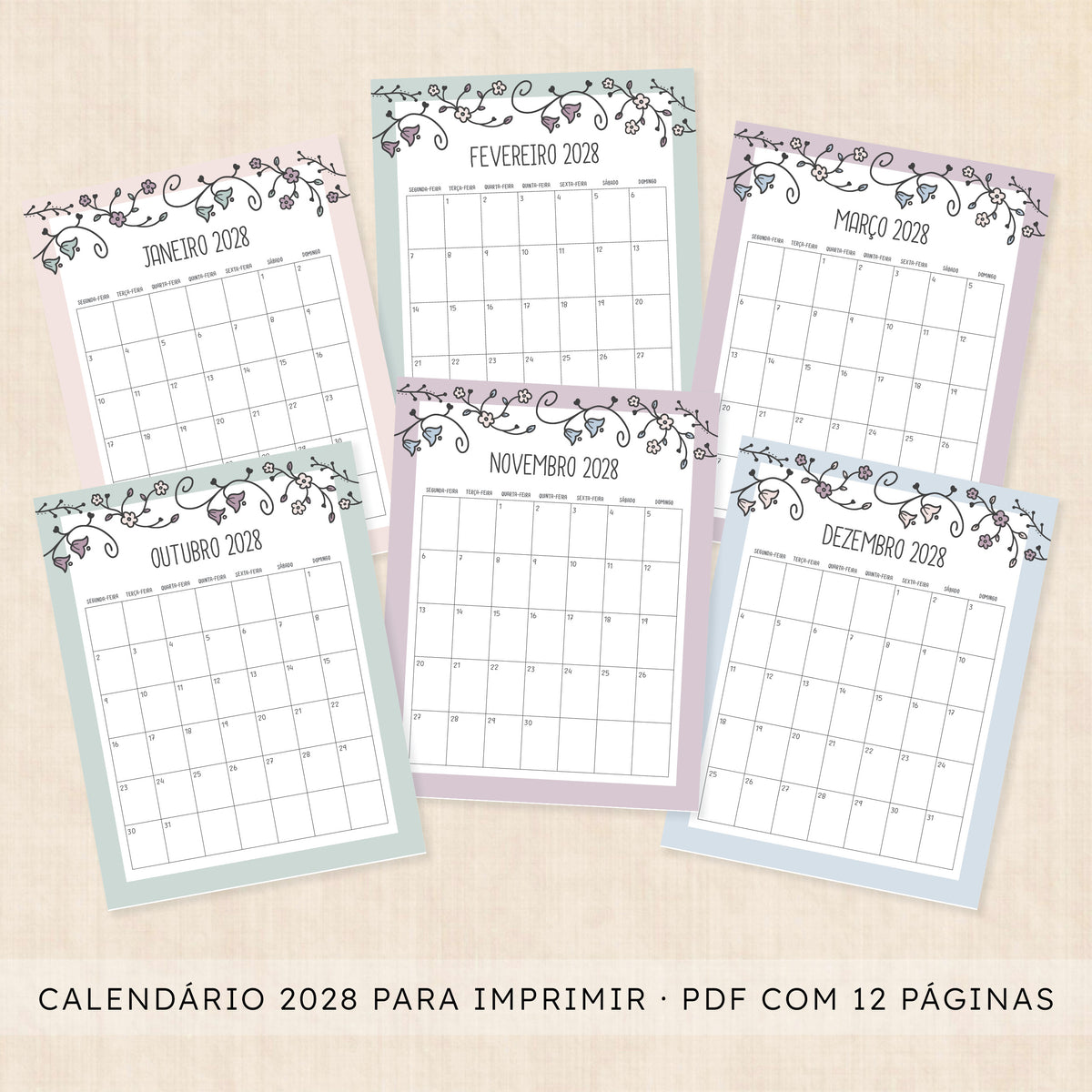 Calendário 2028 para imprimir