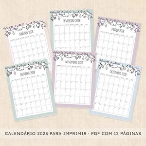 Calendário 2028 para imprimir
