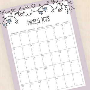 Calendário 2028 para imprimir