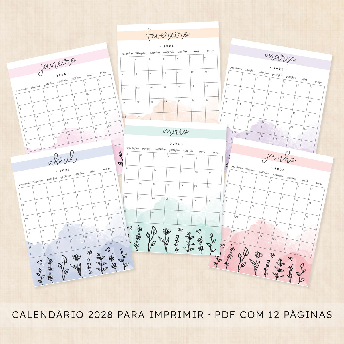 Calendário 2028 para imprimir