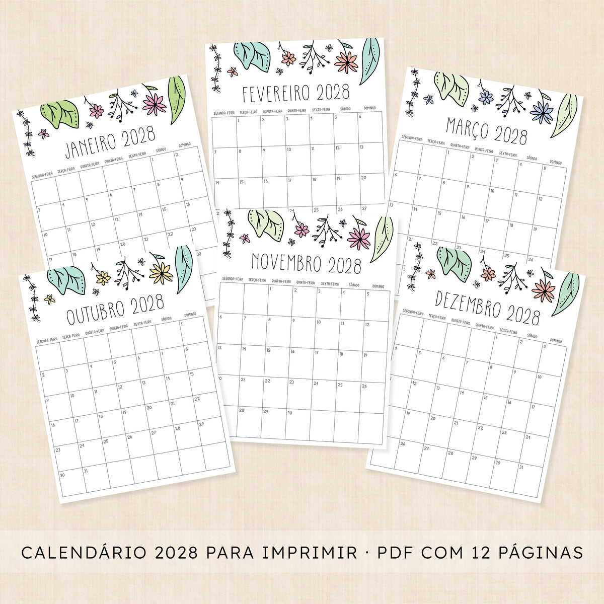 Calendário 2028 para imprimir