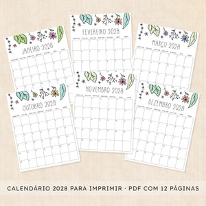 Calendário 2028 para imprimir