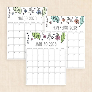 Calendário 2028 para imprimir