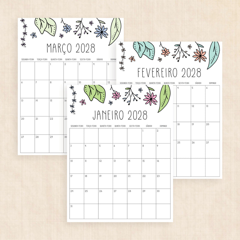Calendário 2028 para imprimir