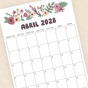Calendário 2028 para imprimir