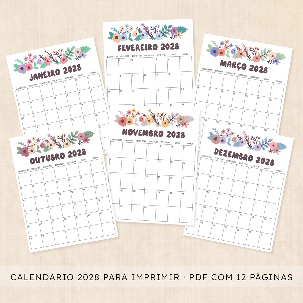 Calendário 2028 para imprimir