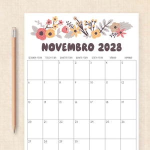 Calendário 2028 para imprimir