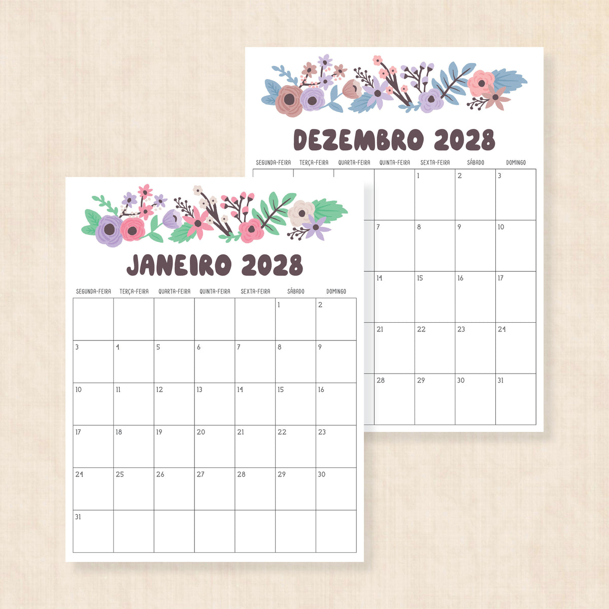 Calendário 2028 para imprimir