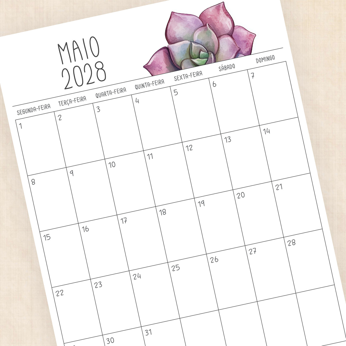 Calendário 2028 para imprimir