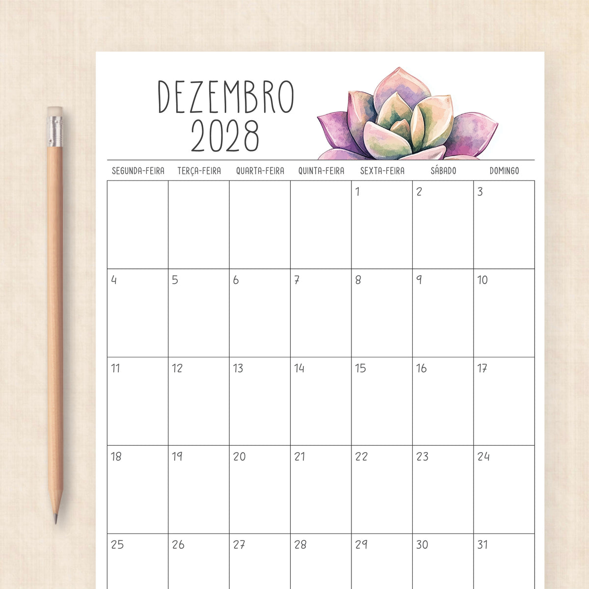 Calendário 2028 para imprimir