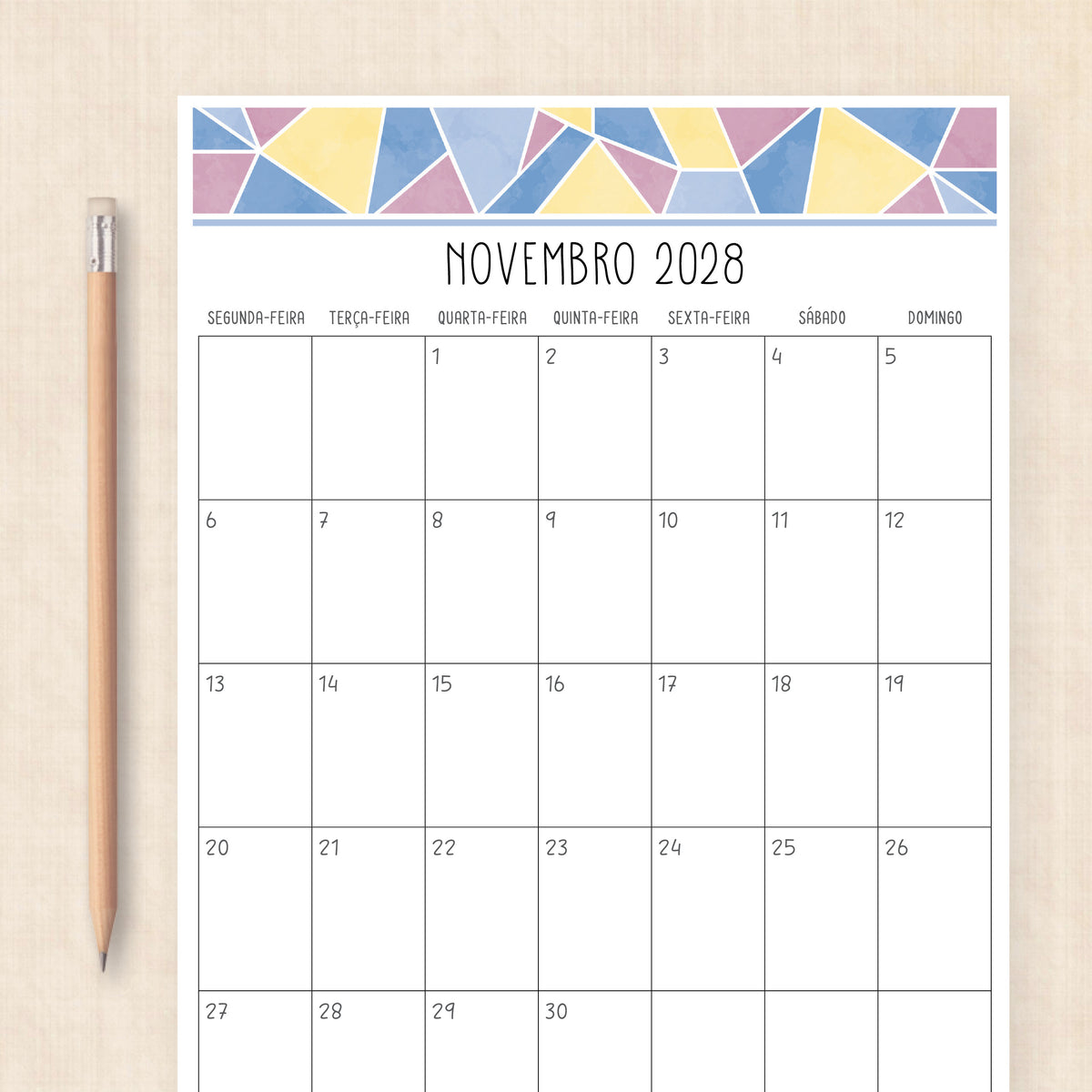 Calendário 2028 para imprimir