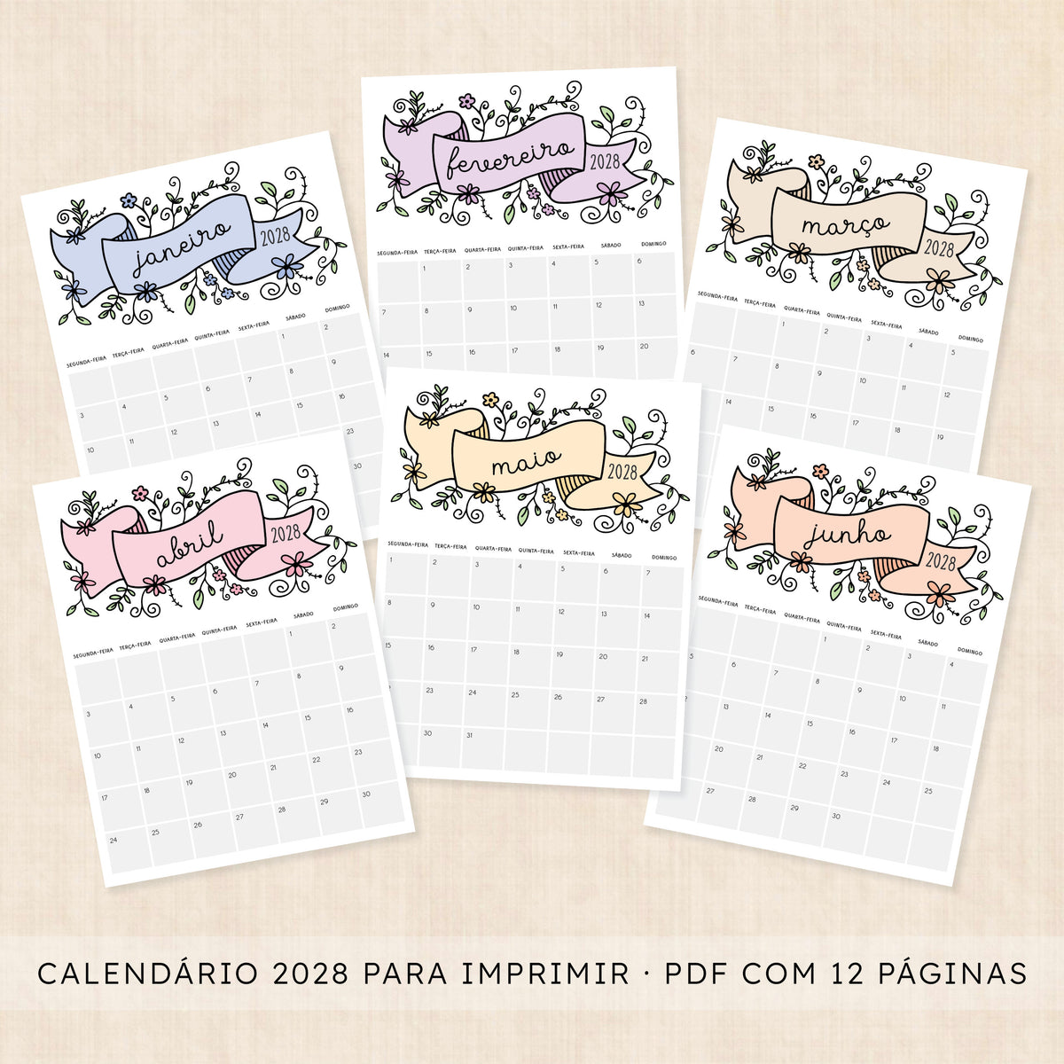 Calendário 2028 para imprimir