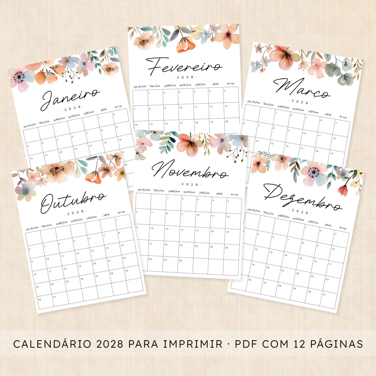 Calendário 2028 para imprimir