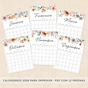 Calendário 2028 para imprimir