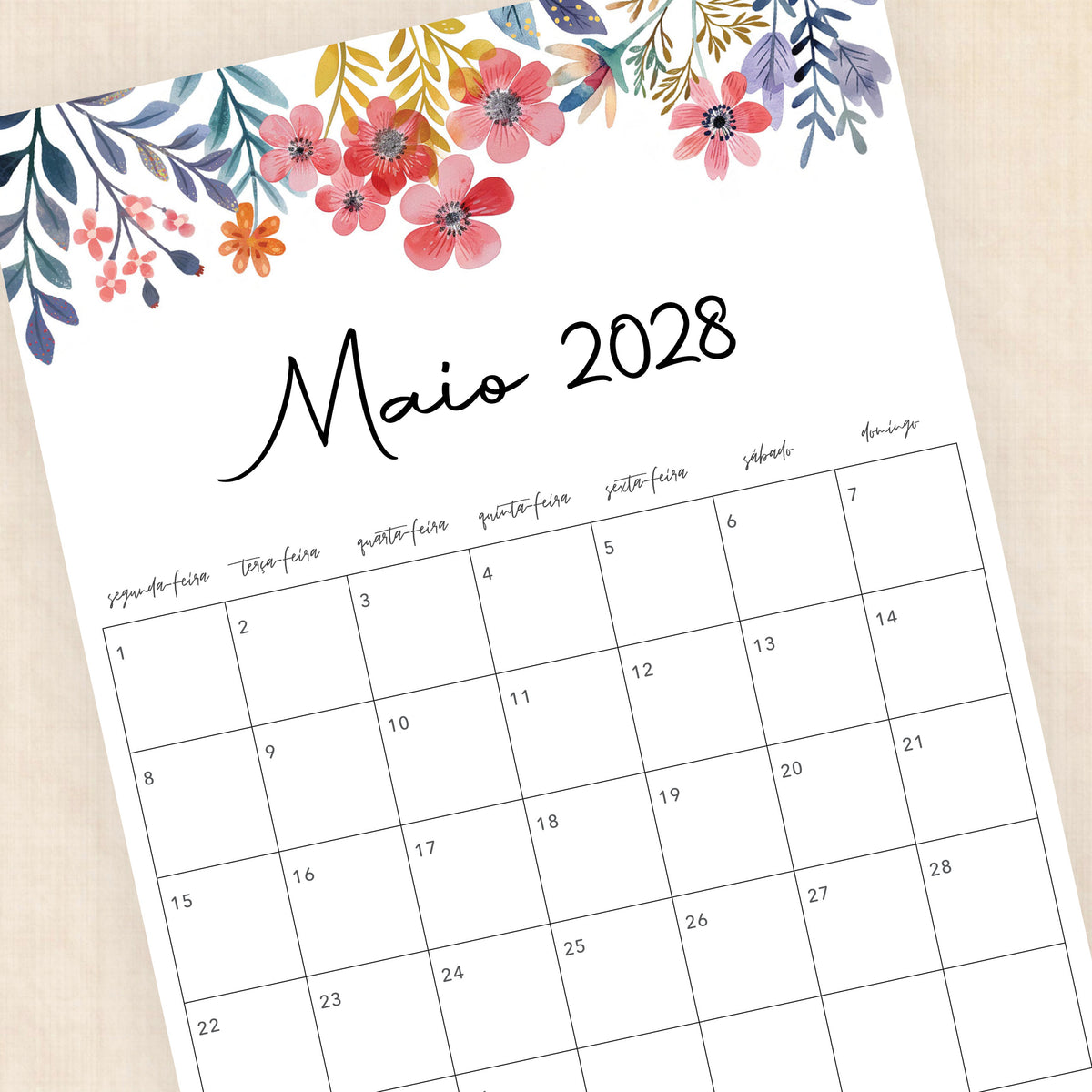 Calendário 2028 para imprimir