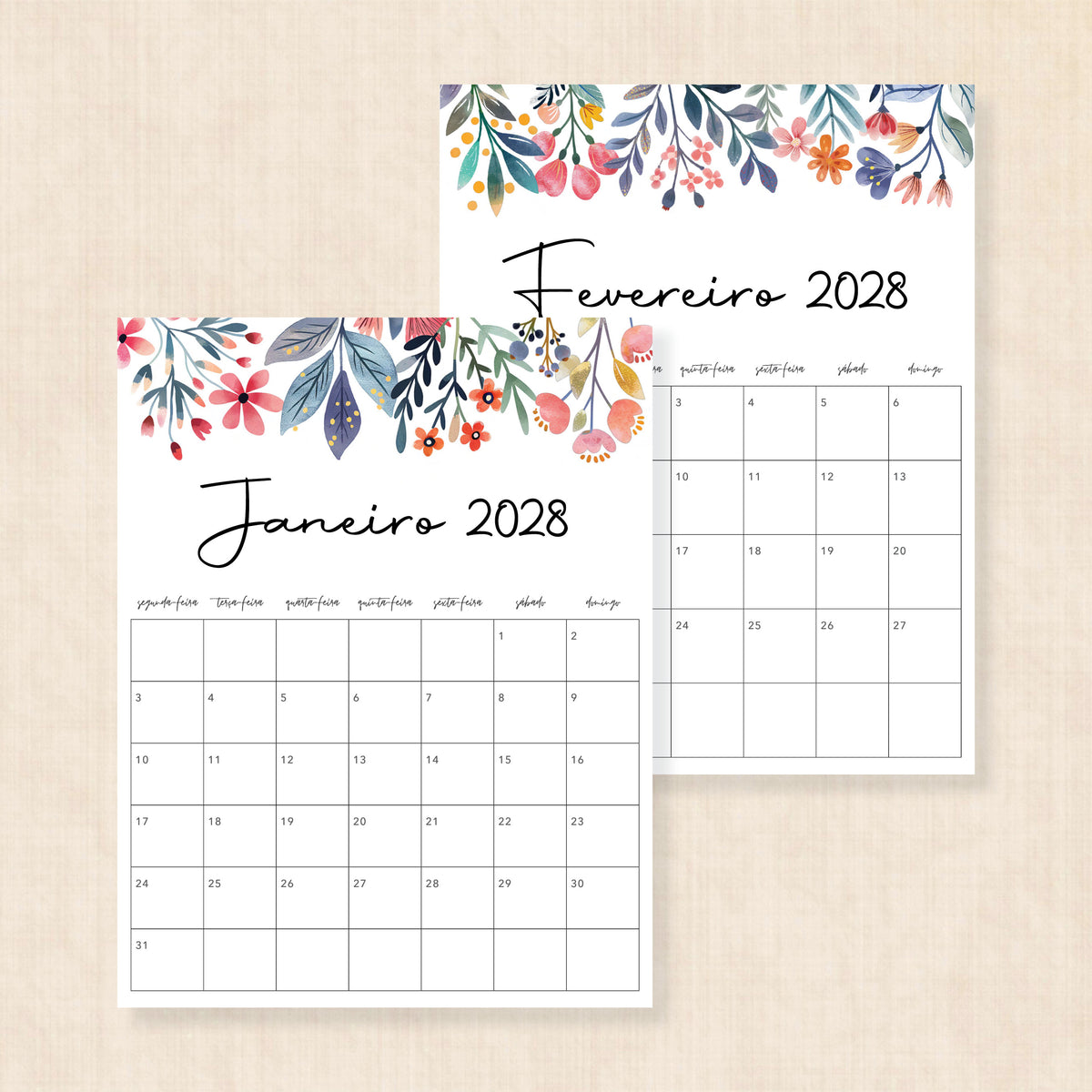Calendário 2028 para imprimir
