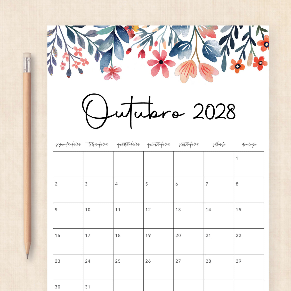 Calendário 2028 para imprimir