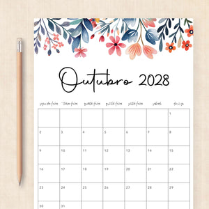 Calendário 2028 para imprimir
