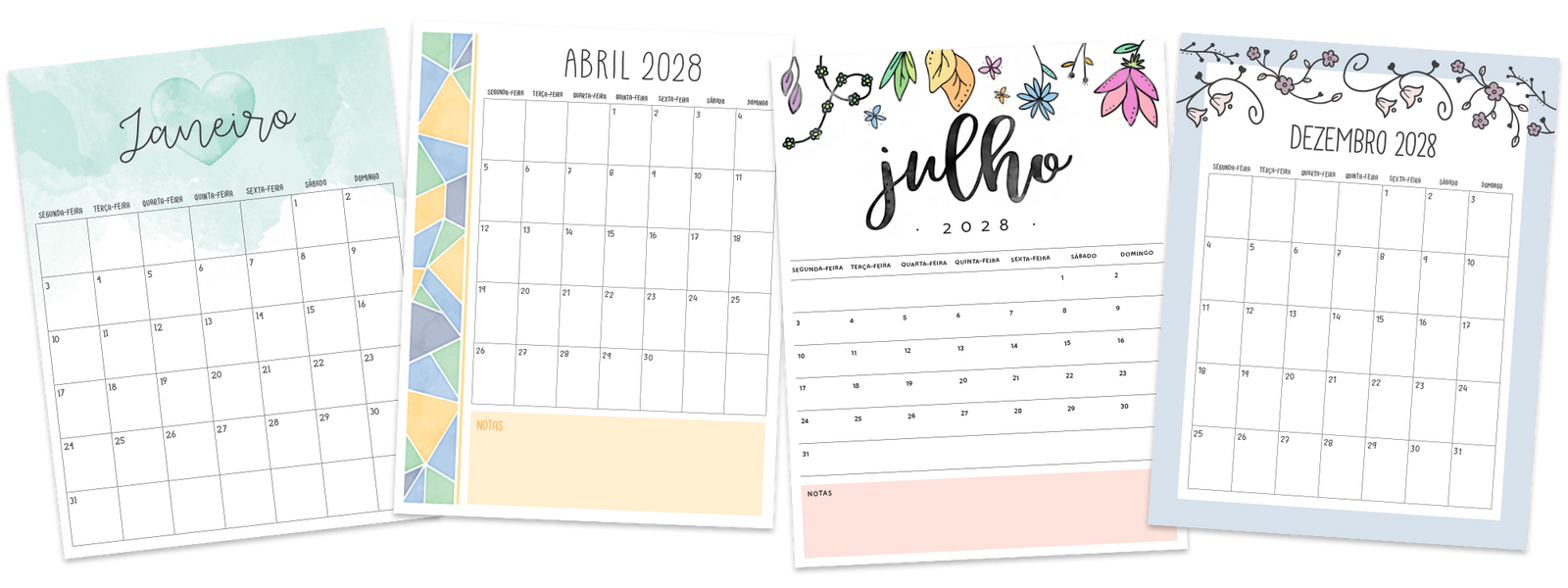 calendários 2028 para imprimir