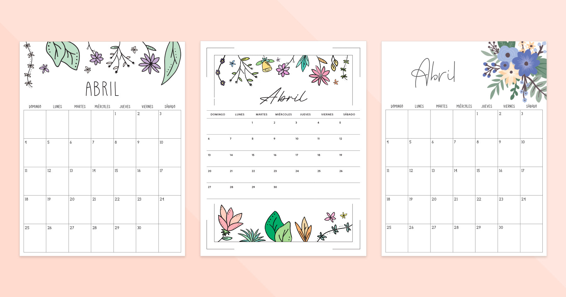 calendario abril para imprimir